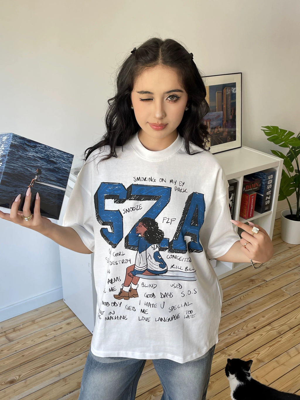DKNT Cartoon Graffiti Small Neckline Casual Tee