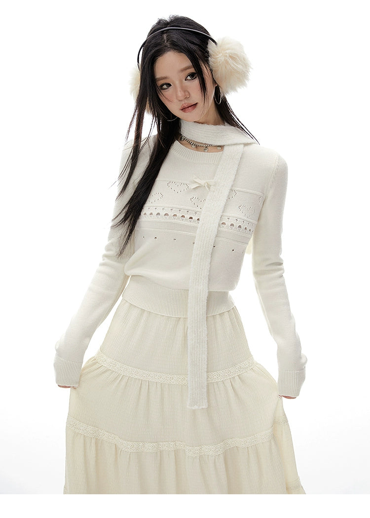Imone  Bow Short Thin Hollow Knitted Sweater