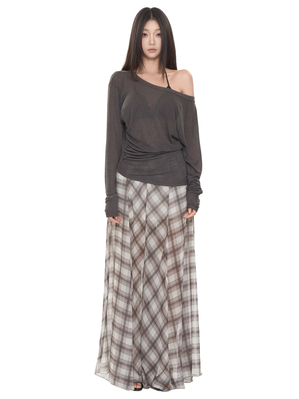 WITHMIN Loose and Thin Plaid Dress
