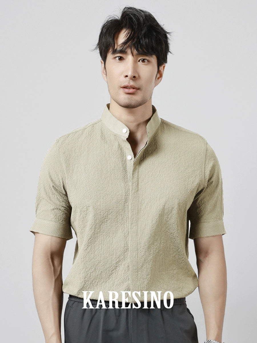 KARESINO Breathable Seersucker Stand-up Collar Shirt