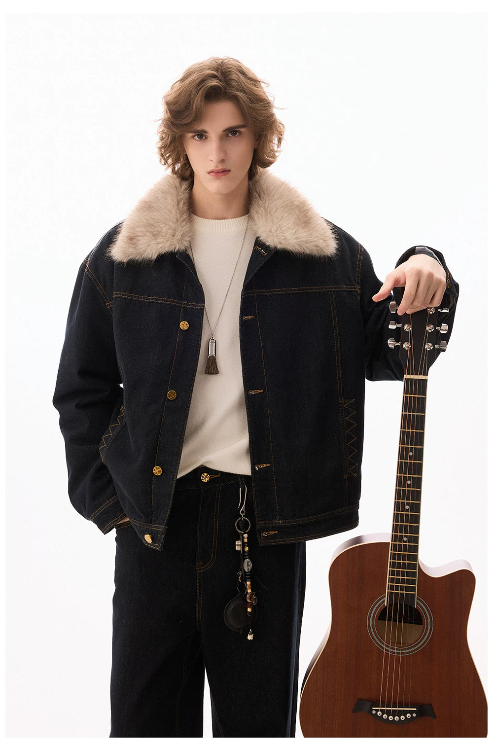 CHOR Removable Fur Collar Denim Jacket