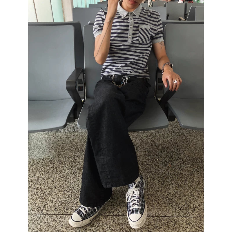 McXMCII Striped Front Shoulder Slim Polo Tee