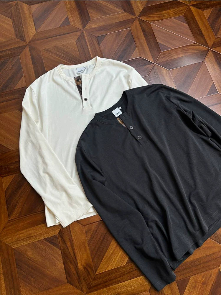 KREATE Contrast Henry Neck Bottom Shirt Long Sleeve