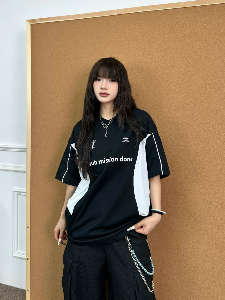 BeOurRule Cool Quick Drying American Badge Splicing Loose Tee