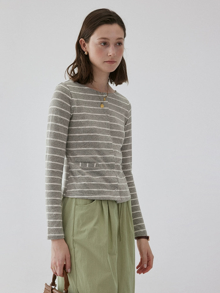 VOOE Contrasting Striped Casual Cardigan