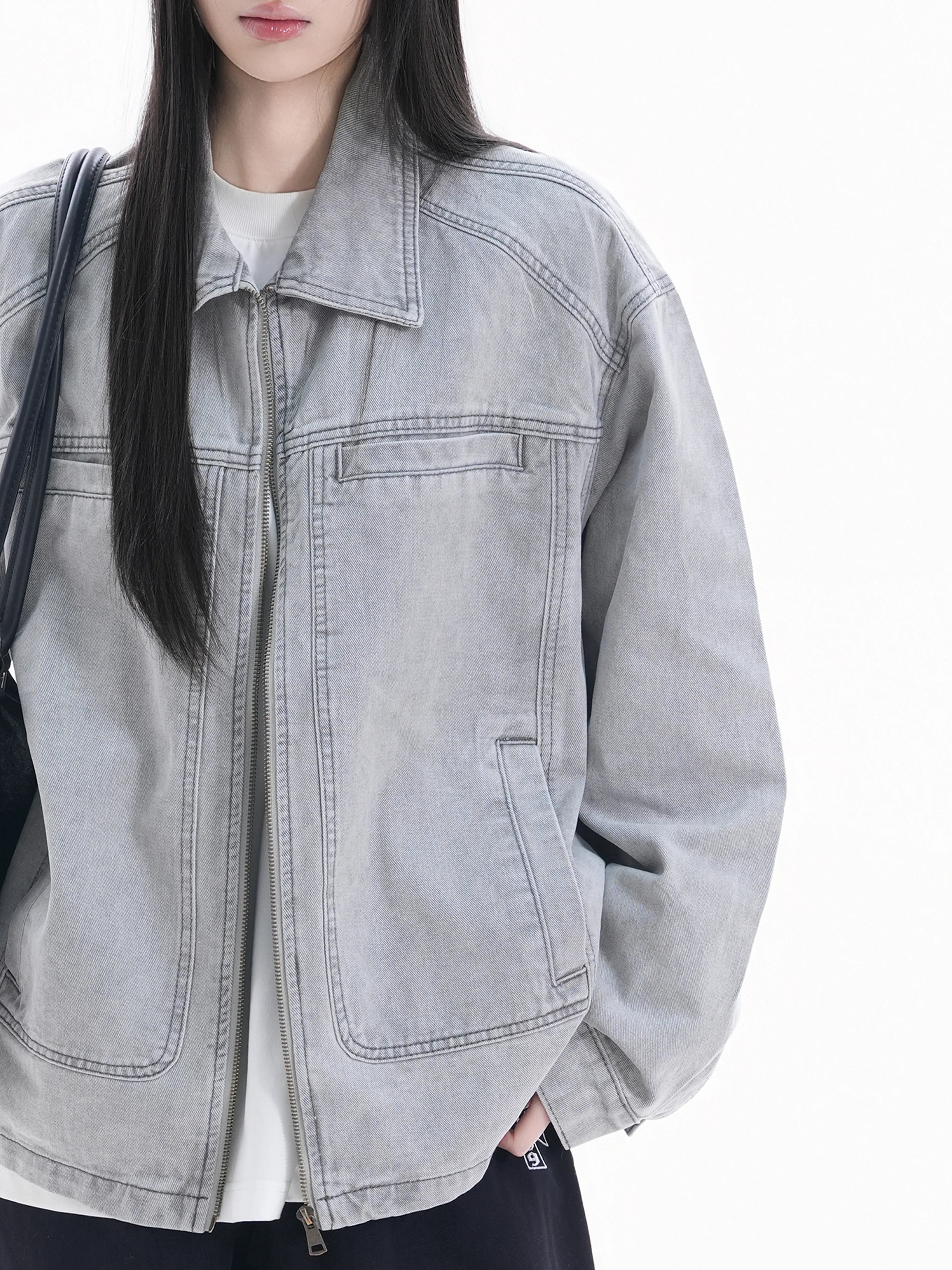 Zuocisankon Turtleneck Denim Jacket