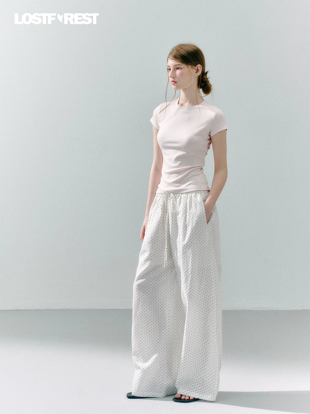 LOST FOREST Comfortable Versatile Polka Dot Print Wide Leg Pants