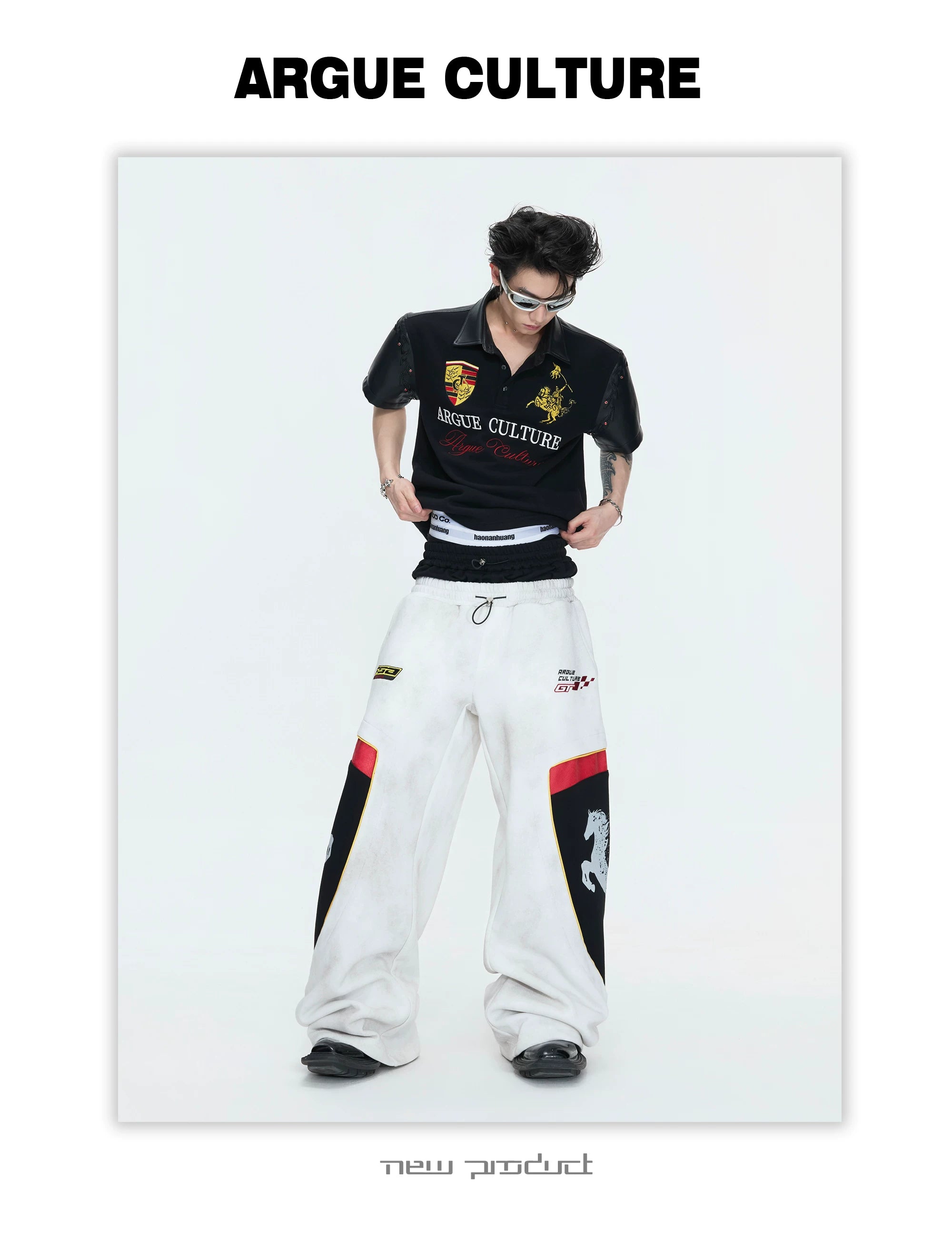 ArguECulturE Embroidered Fake Two-piece Double-waisted Sweatpants