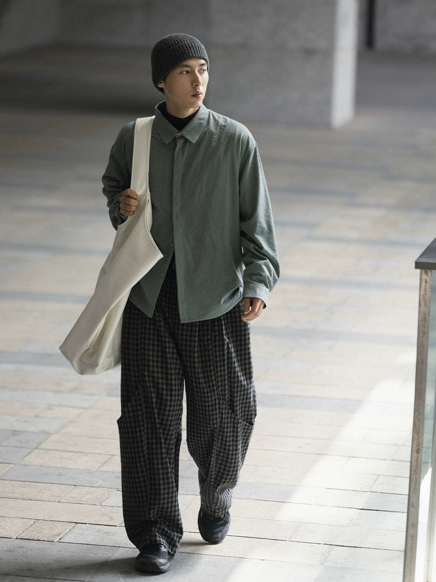 NOEARS Vintage Plaid Casual Wide-Leg Pants