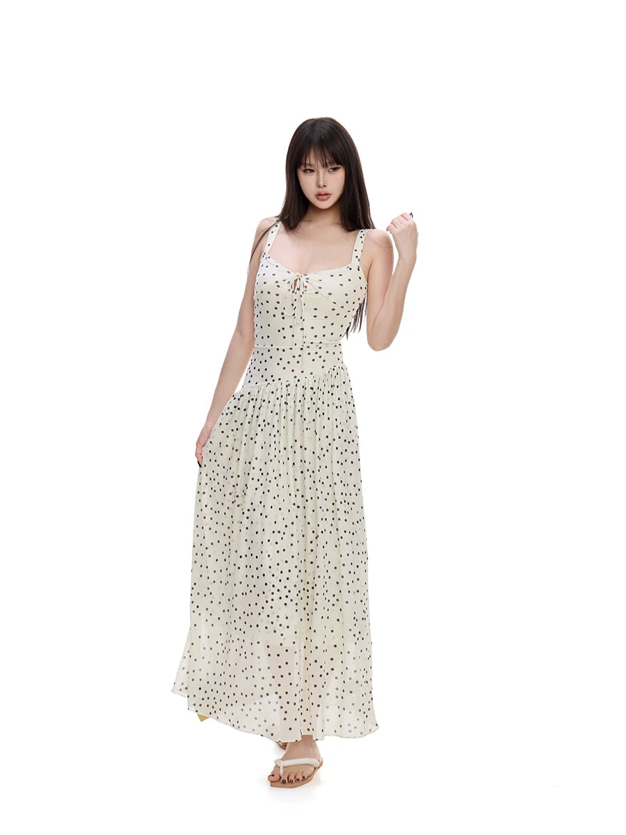 WITHMIN Waist Polka Dot Suspender Dress