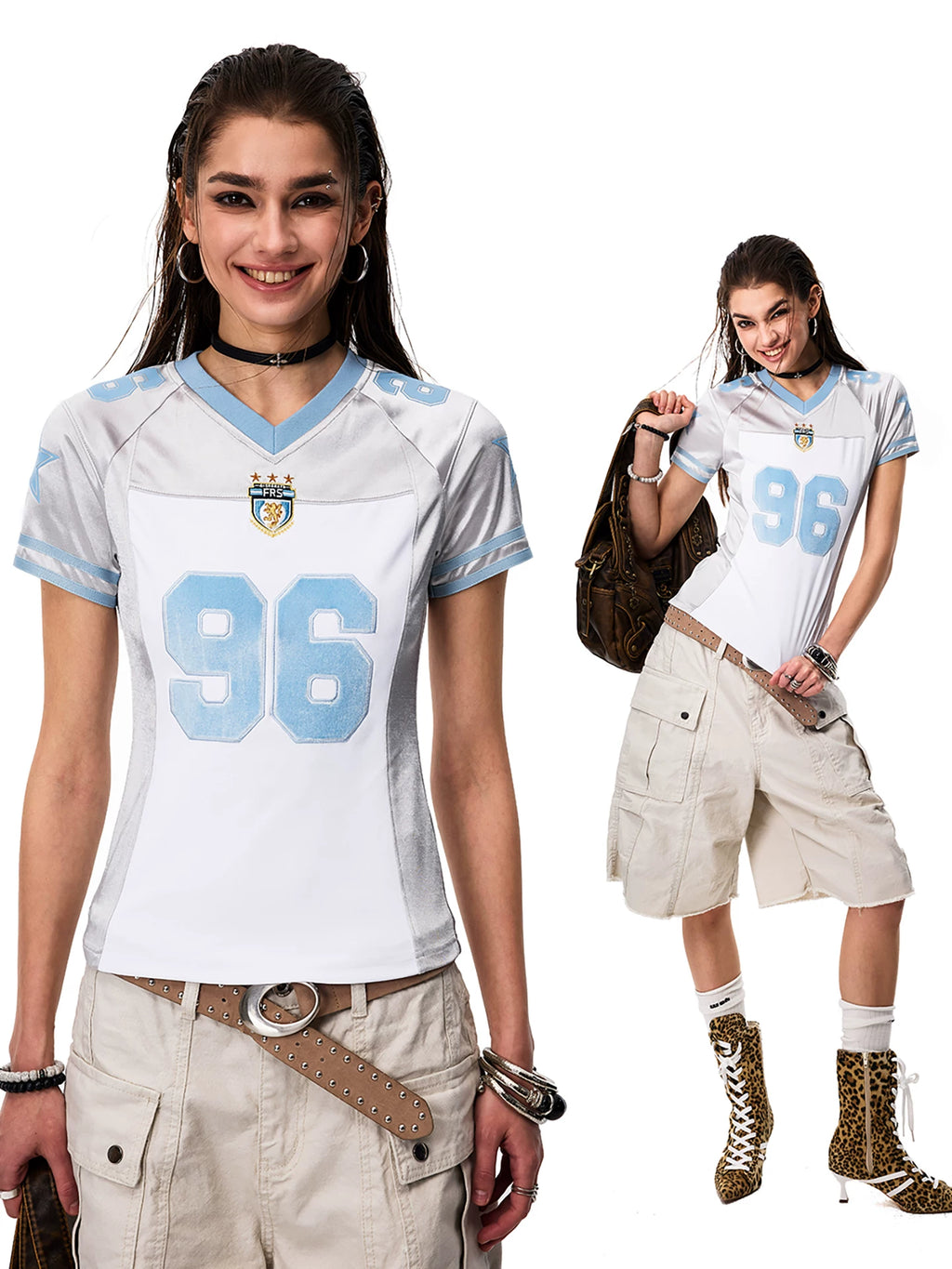 0123Start V-neck Slim and Thin Shoulder Tee