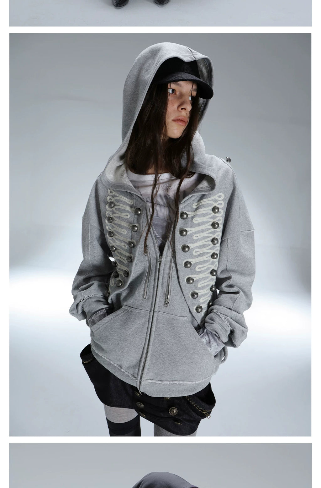 DoublePunch Embroidered Metal Buckle Loose Hooded Jacket