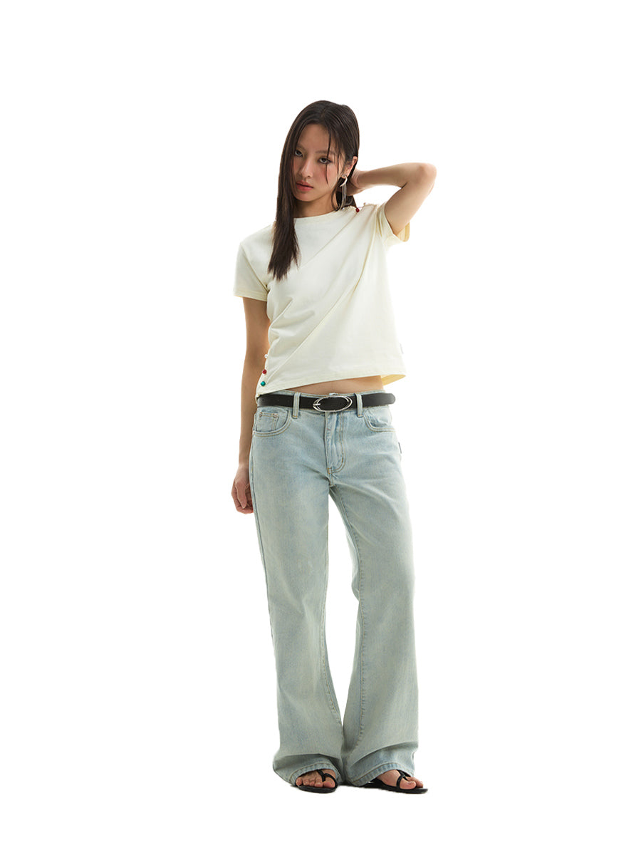 FUNKYFUN Medium and Low Waist Straight Tube Old Jeans