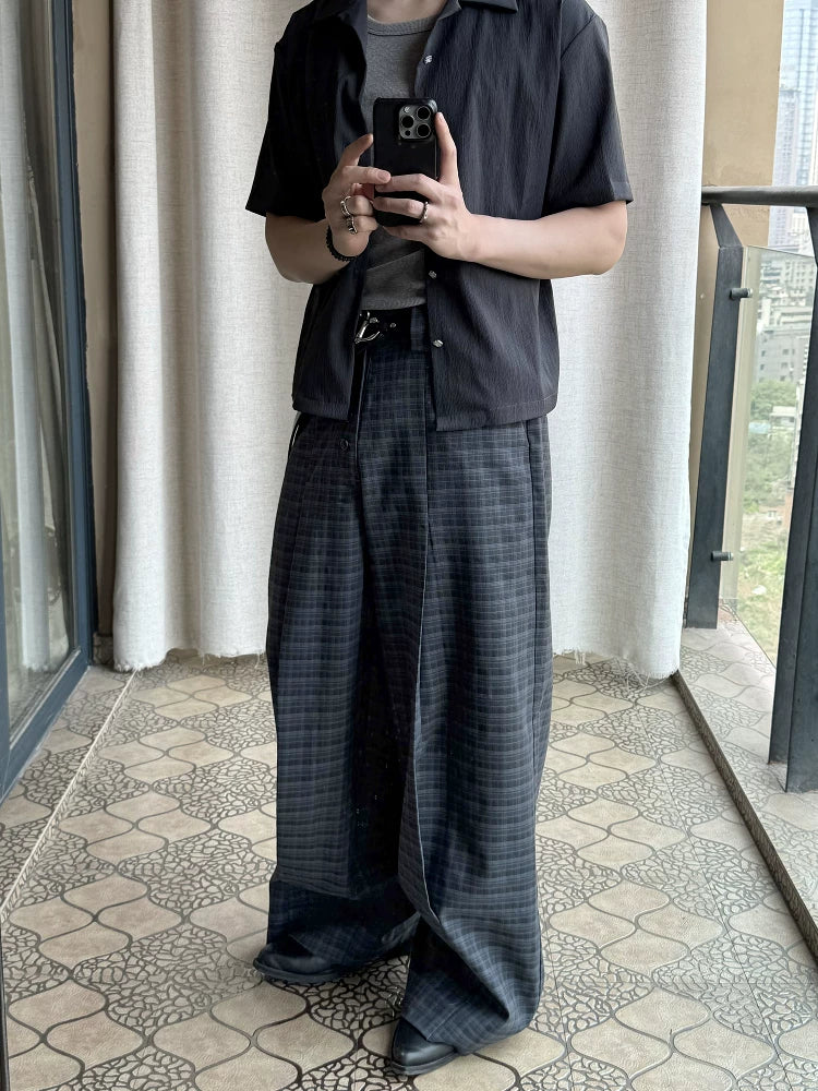 Esaias Vintage Plaid Casual Straight-leg Wide-leg Trousers