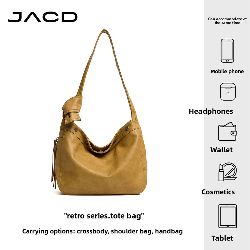 JACD Black Tote Large Capacity Soft Leather Shoulder Messenger Bag