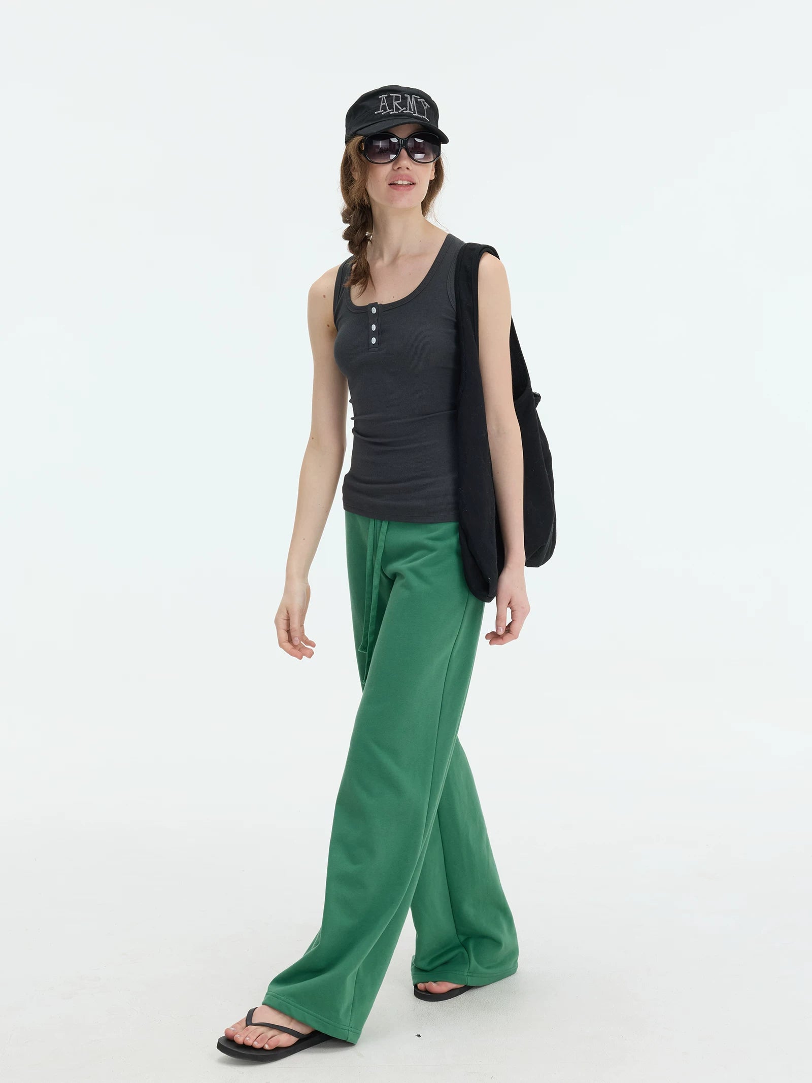 Veryrareme Low Waist Threaded Waist Drawstring Sweatpants