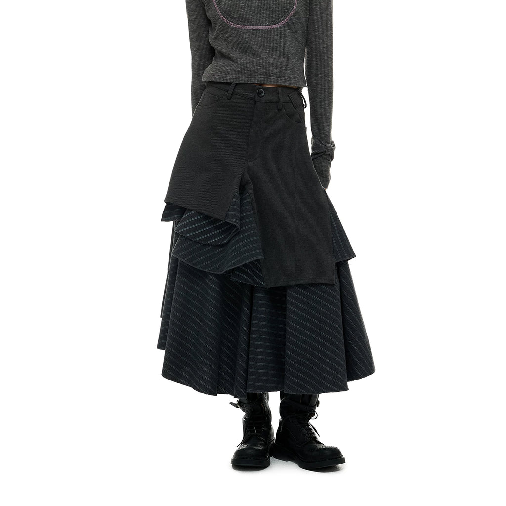 JIKOO Asymmetrical Splicing Striped Skirt