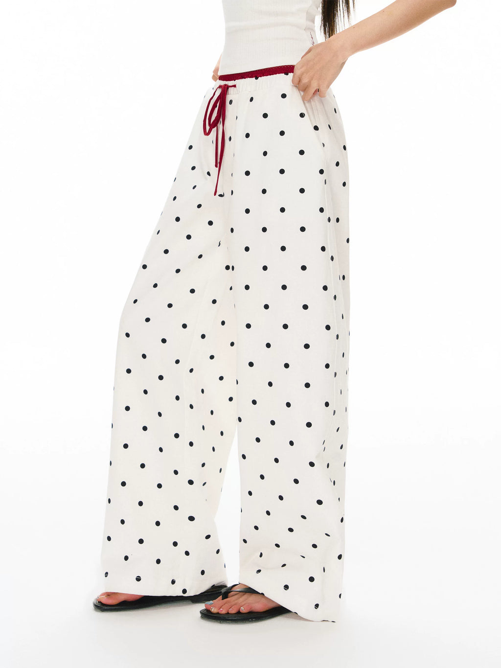 Ariseism Vintage Wide Leg Polka Dot Casual Pants