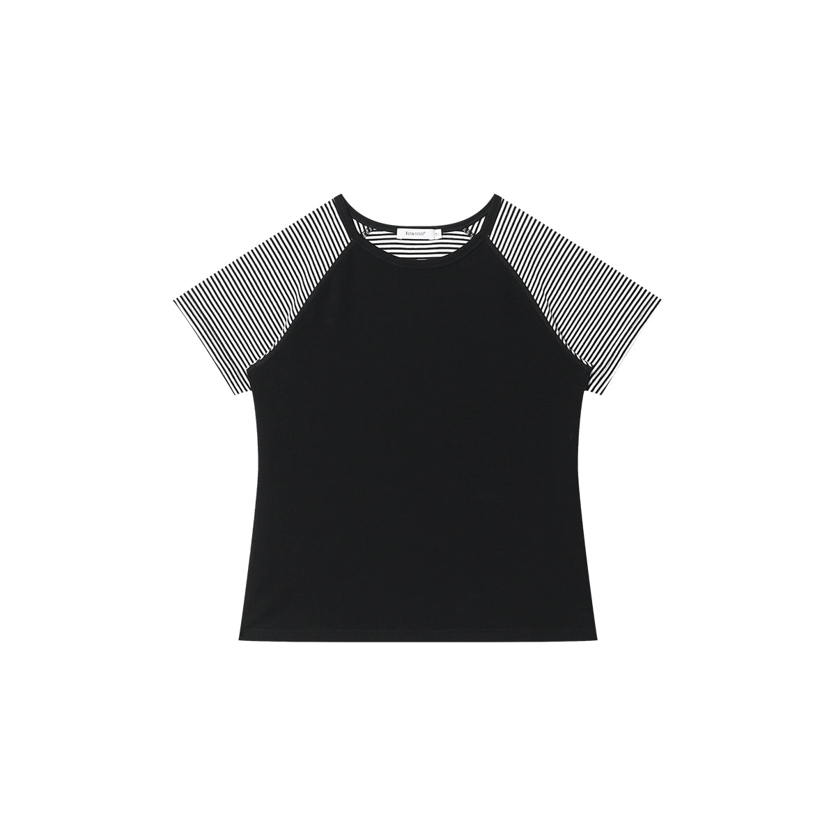 FUNKYFUN Pinstripe Contrasting Patchwork Shoulder Tee