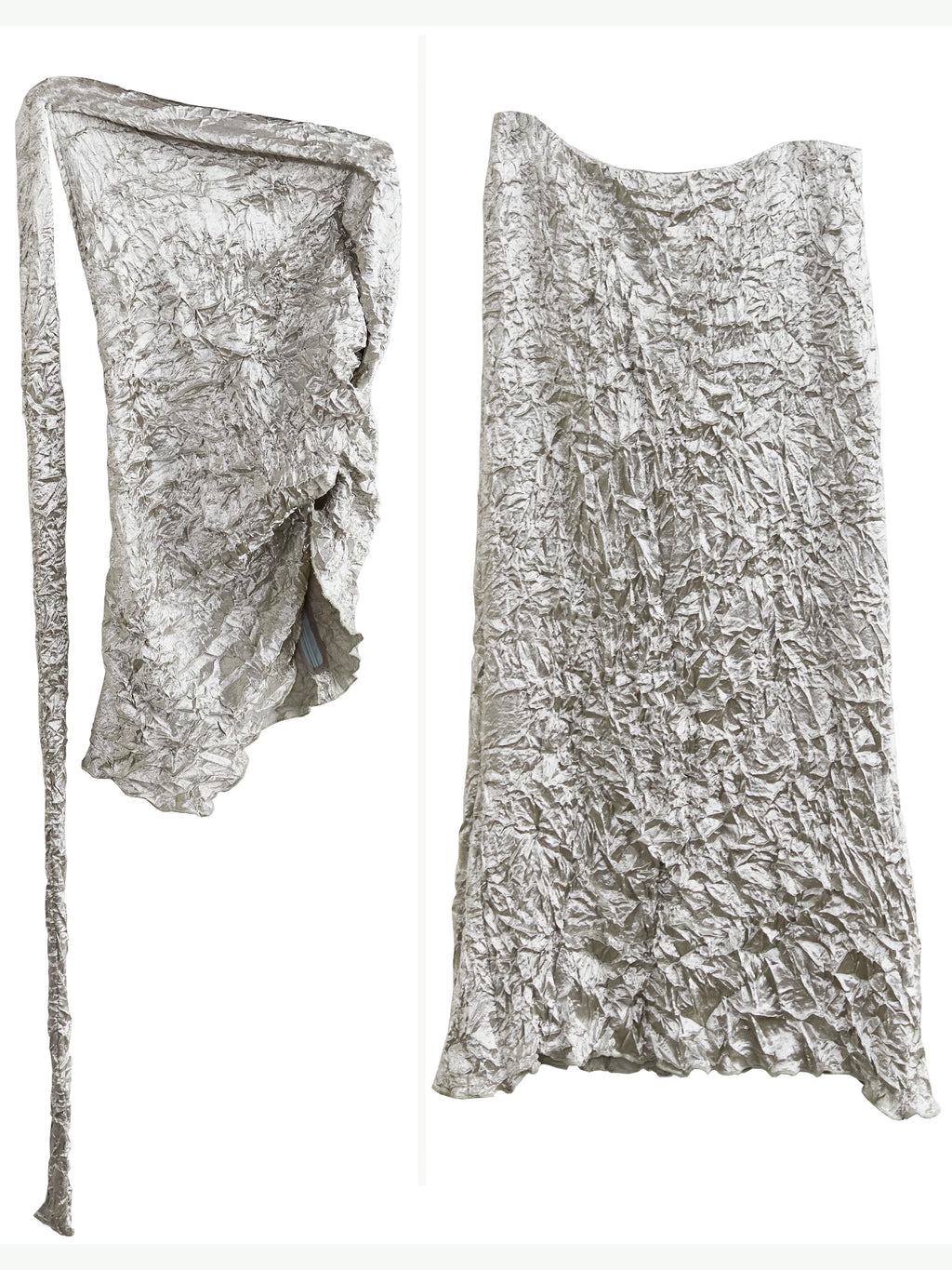 JNYLON Minimalist Satin Crumpled Two-piece Dress