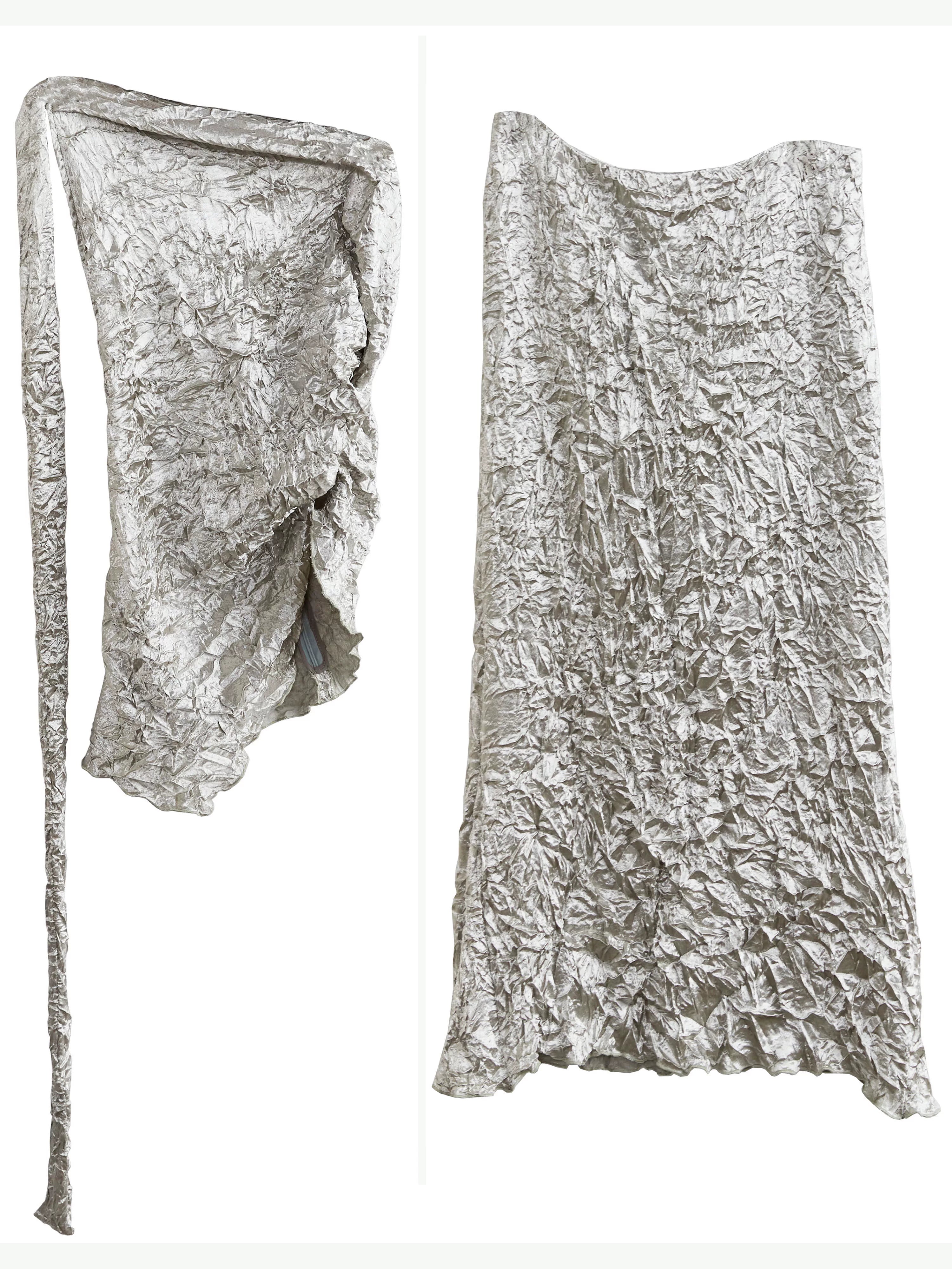 JNYLON Minimalist Satin Crumpled Two-piece Dress