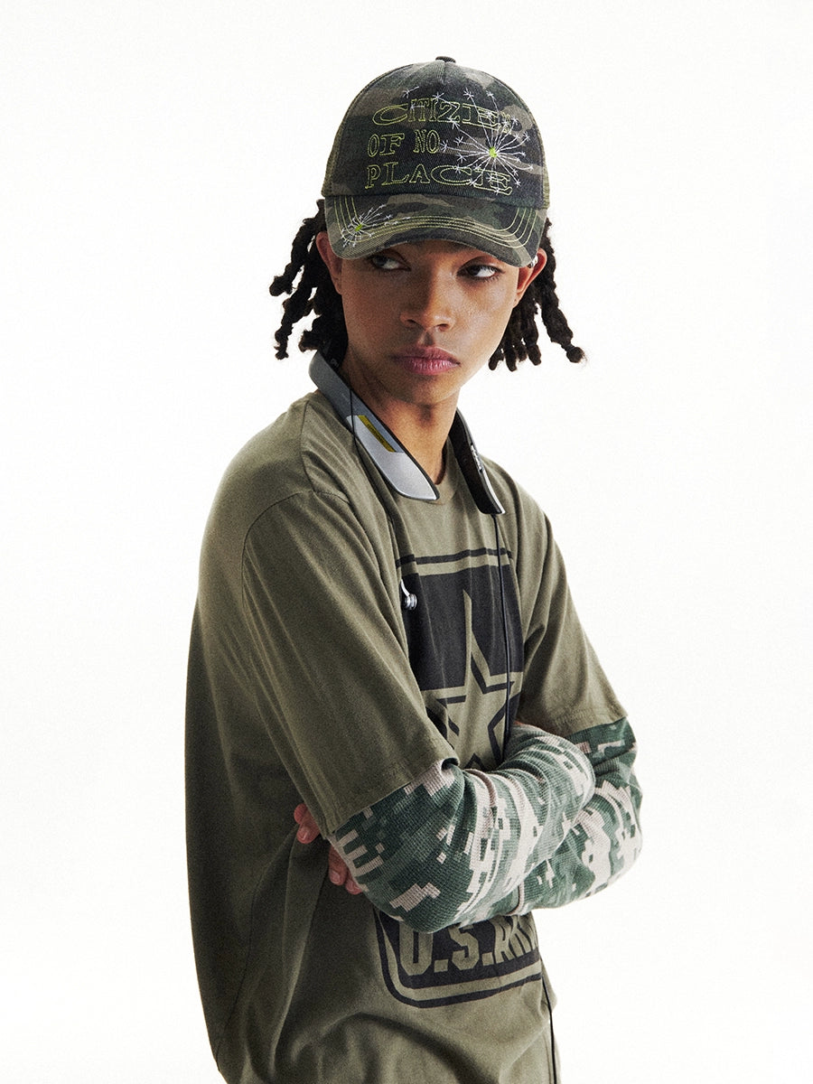 CONP 24SS "Scattered Dandelions" Hand Thread Embroidery Camouflage Truck Cap