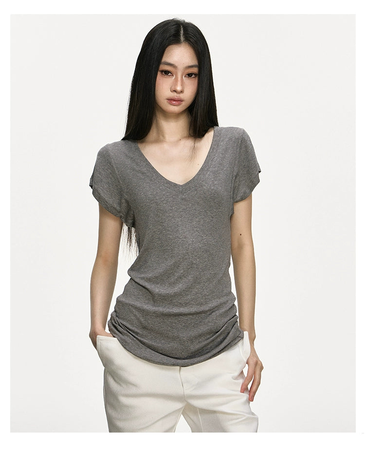 Anna Aneae Micro Loose V-neck Front Shoulder Tee