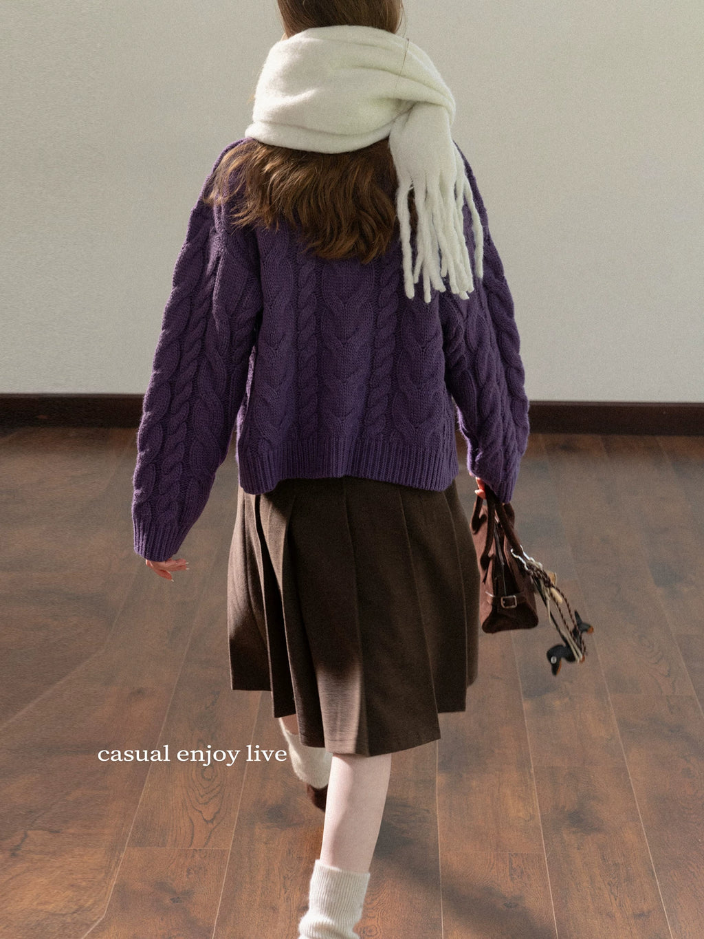 EGGKA Retro Polished High-waisted Woolen Skirt