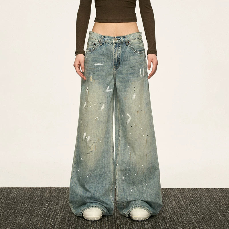 Aaisup Vintage Ink Splash Loose Jeans