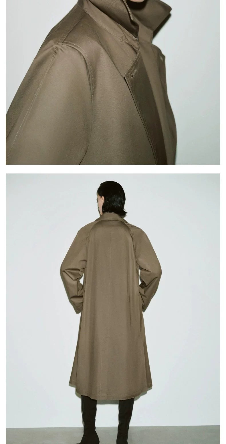 URBAN REVIVO Temperament British Style Double-breasted Waist Long Trench Coat