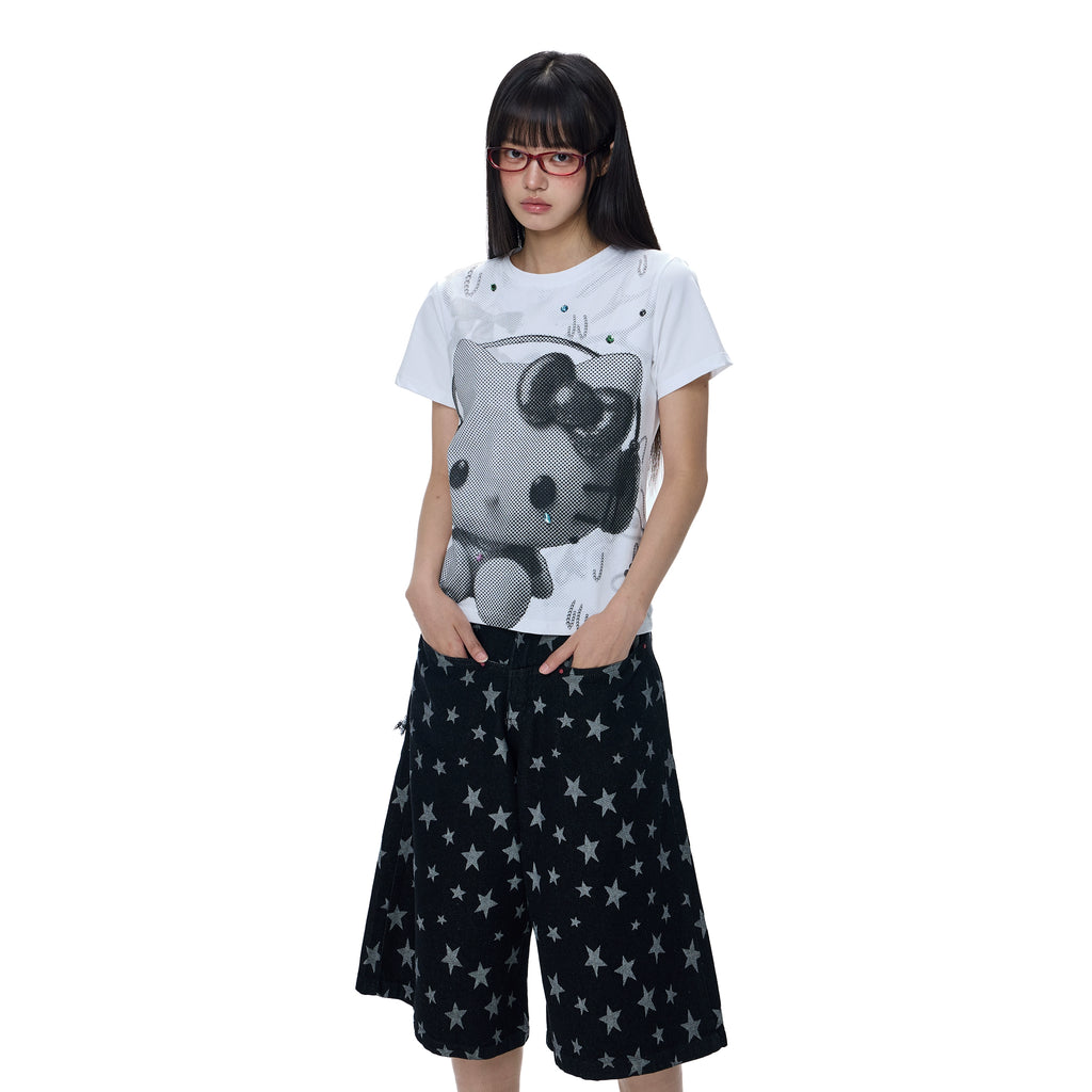 EZEK Cartoon Cat Print Slim Tee