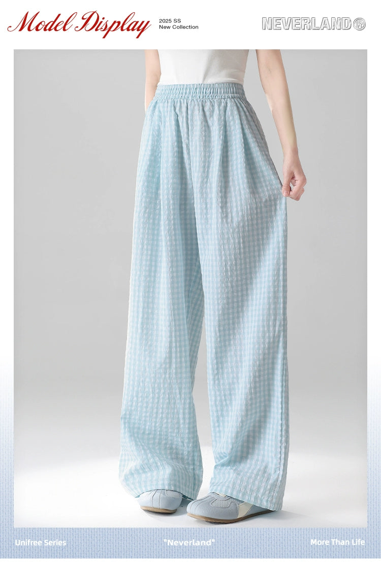 UNIFREE Plaid Light and Drape Lazy Loose Casual Pants