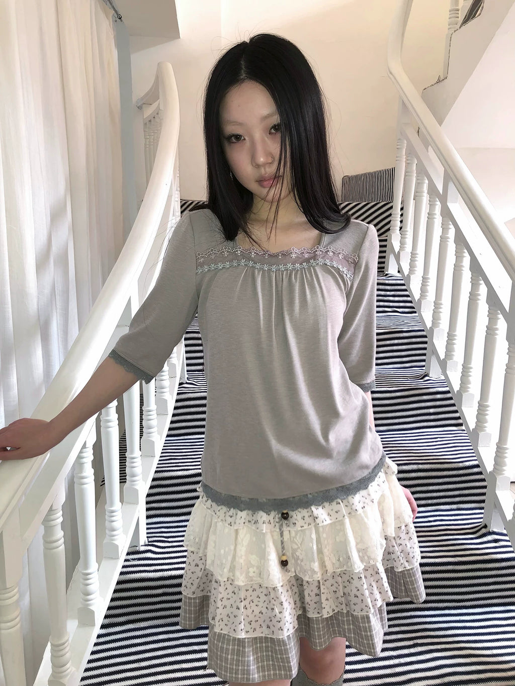Ang:project Lace Patchwork Casual Tee