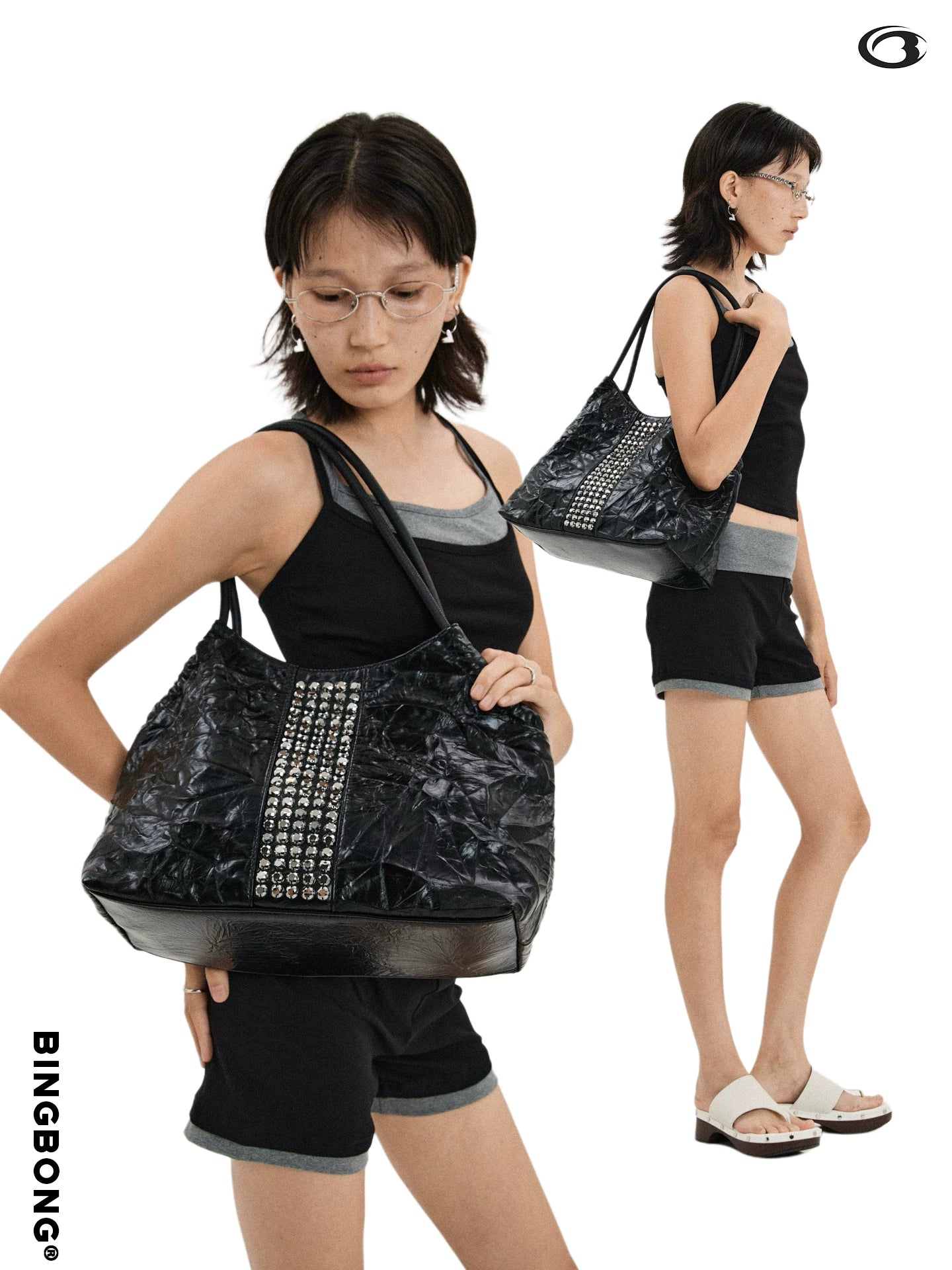 BINGBONG Pleated Drill Large Capacity Shoulder Bag