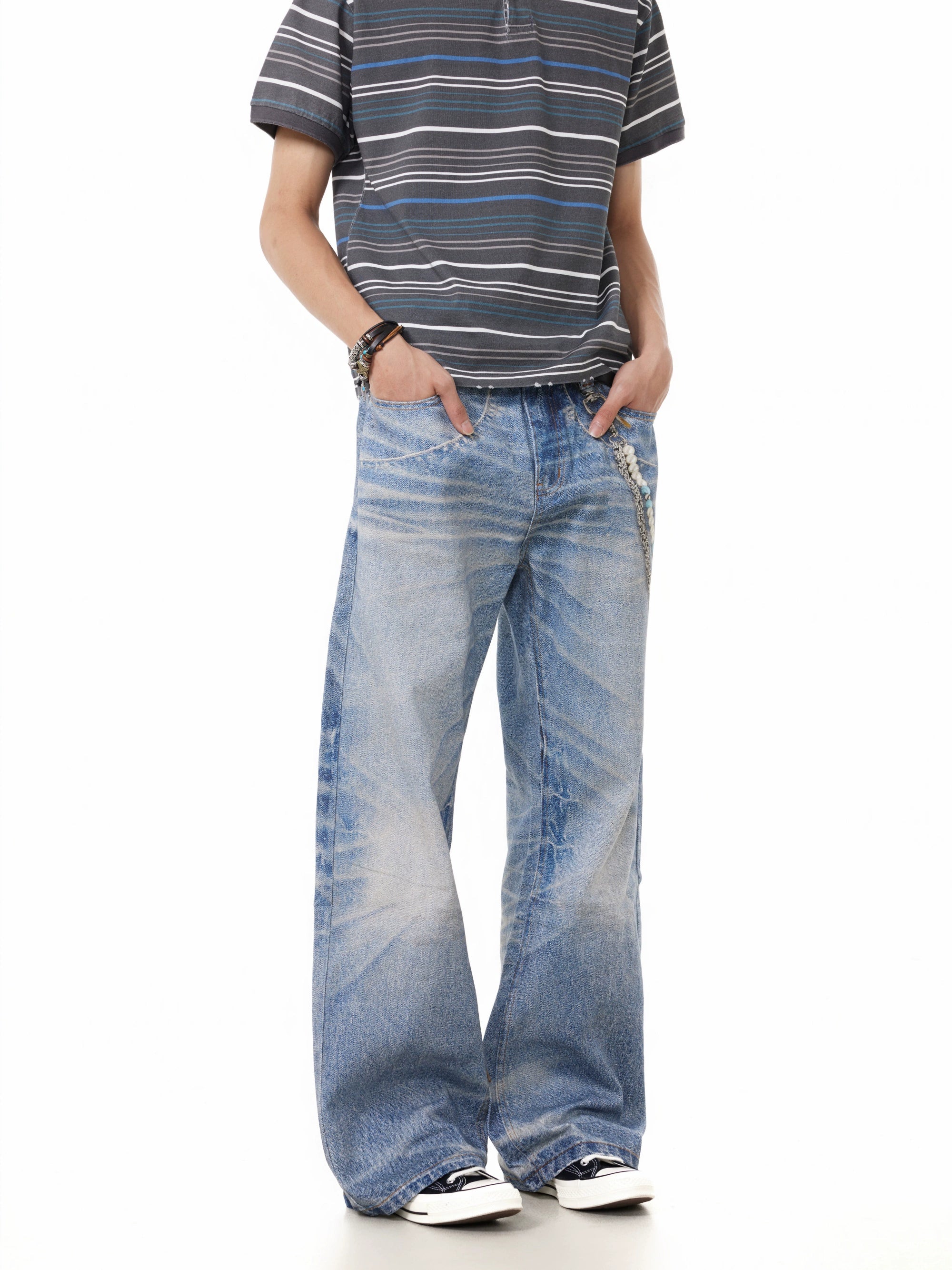 BTSG Vintage 3D Printed Chain Pendant Jeans