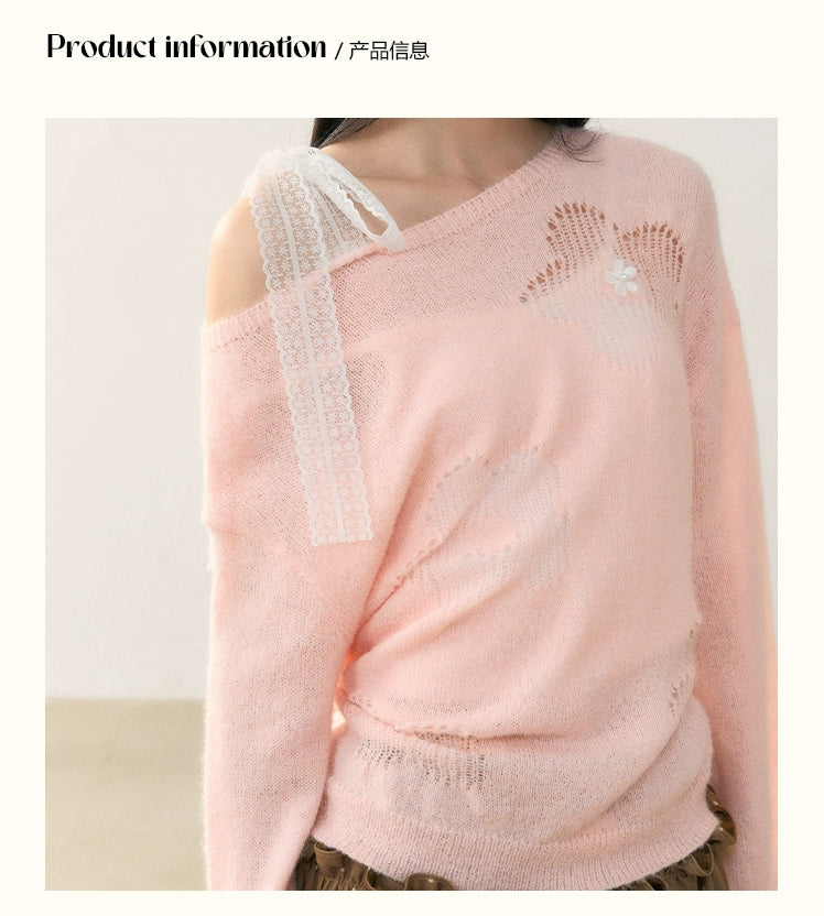 Umoumo Sweet Lace-up Knit Blouse