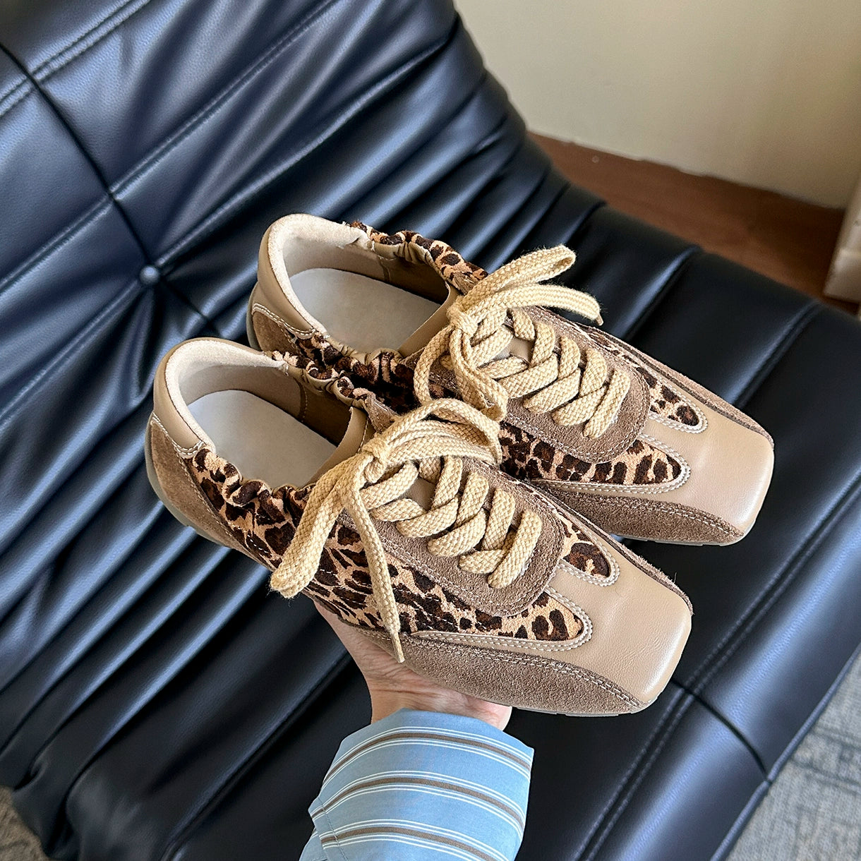 Lidaren Produced Leather Retro Lace-Up Color Matching Casual Forrest Gump Shoes