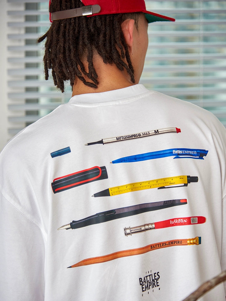 Battles Embroidery Logo Round Neck Loose Tee
