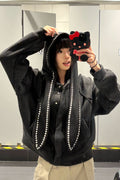BF. BORFEND Rabbit Ear Rivet Hooded Sweater Jacket