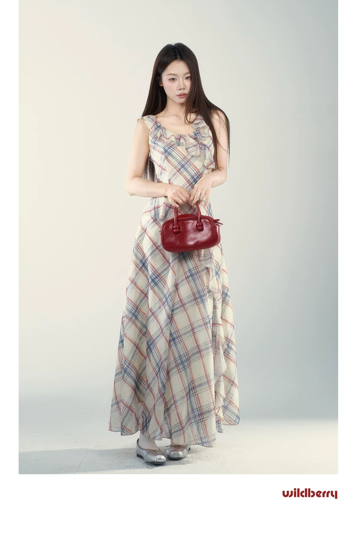Wildberry V Neck Plaid Waist Dress