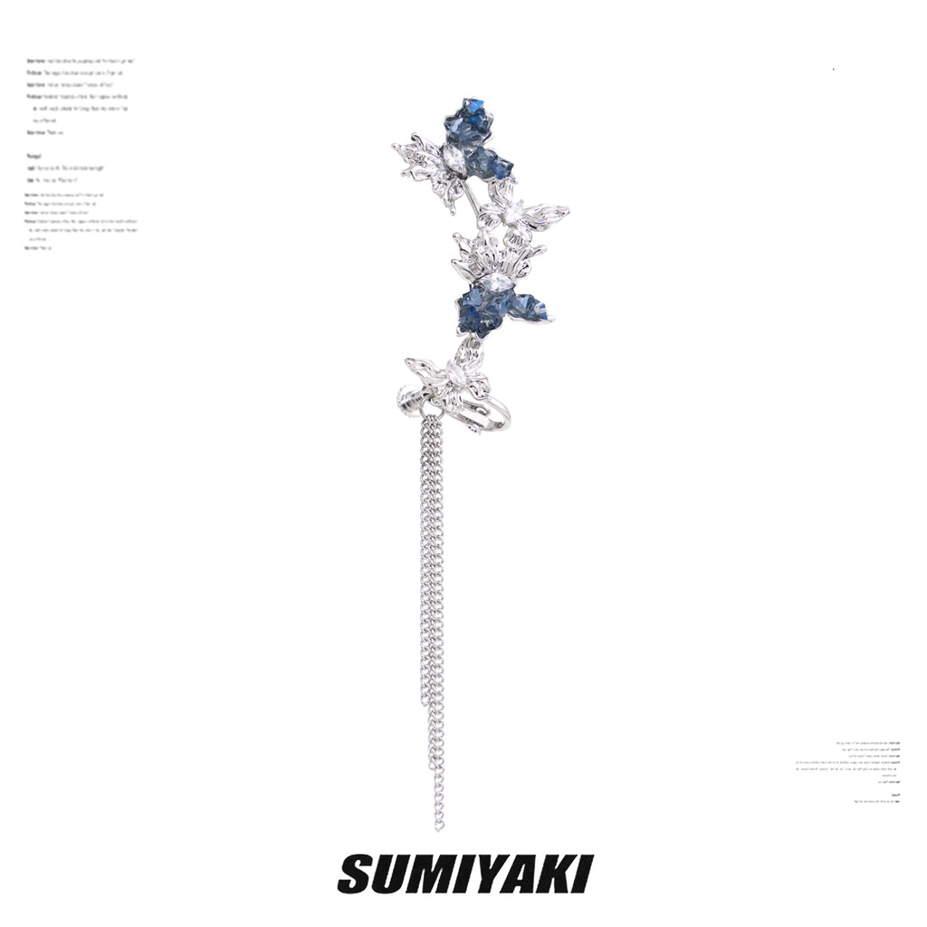 SUMIYAKI Multi-layer Broken Diamond Butterfly Fringed Ear Clips