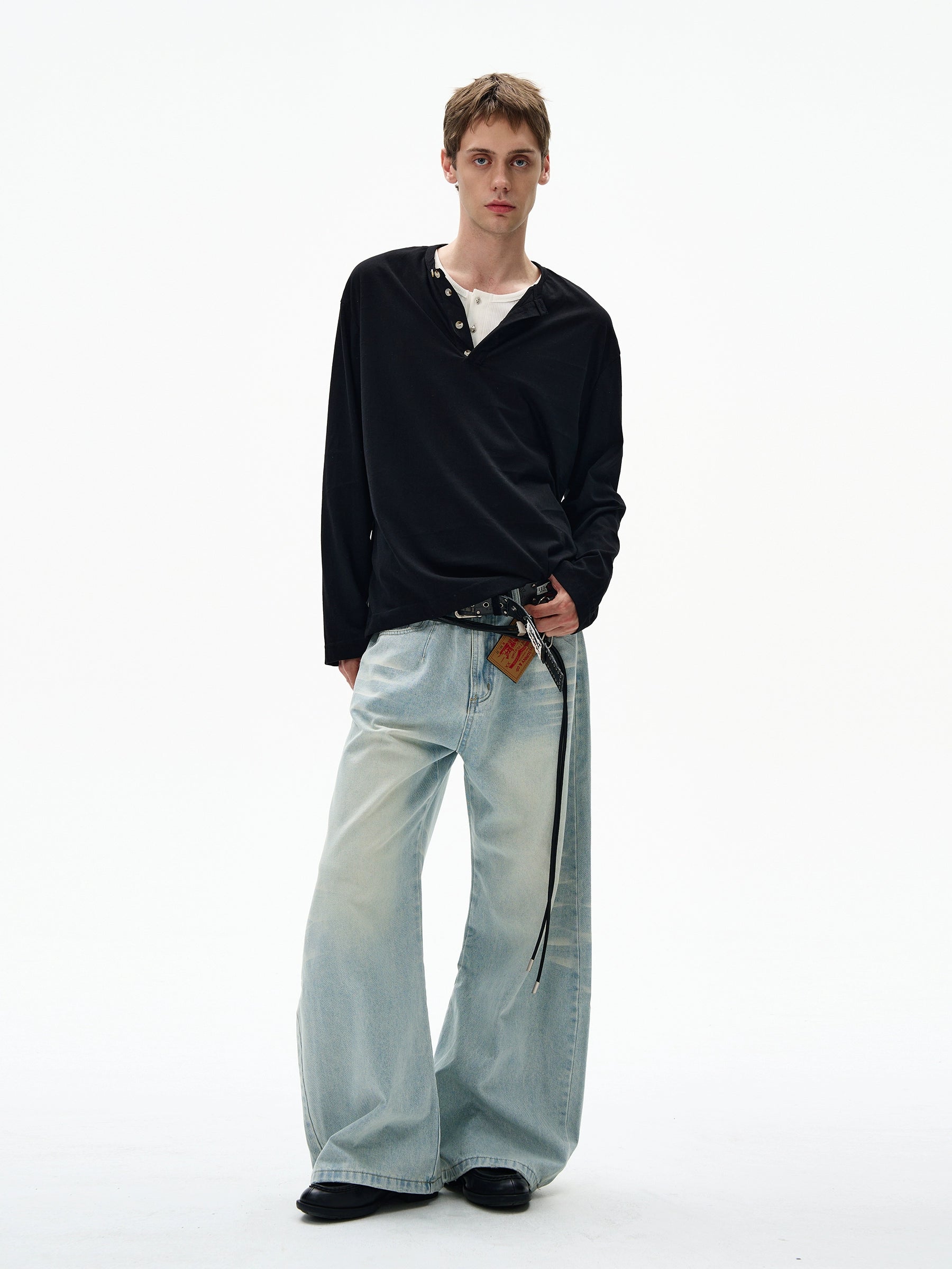 MADWITCH Minimalist Henry Collar Loose Casual Long Sleeves