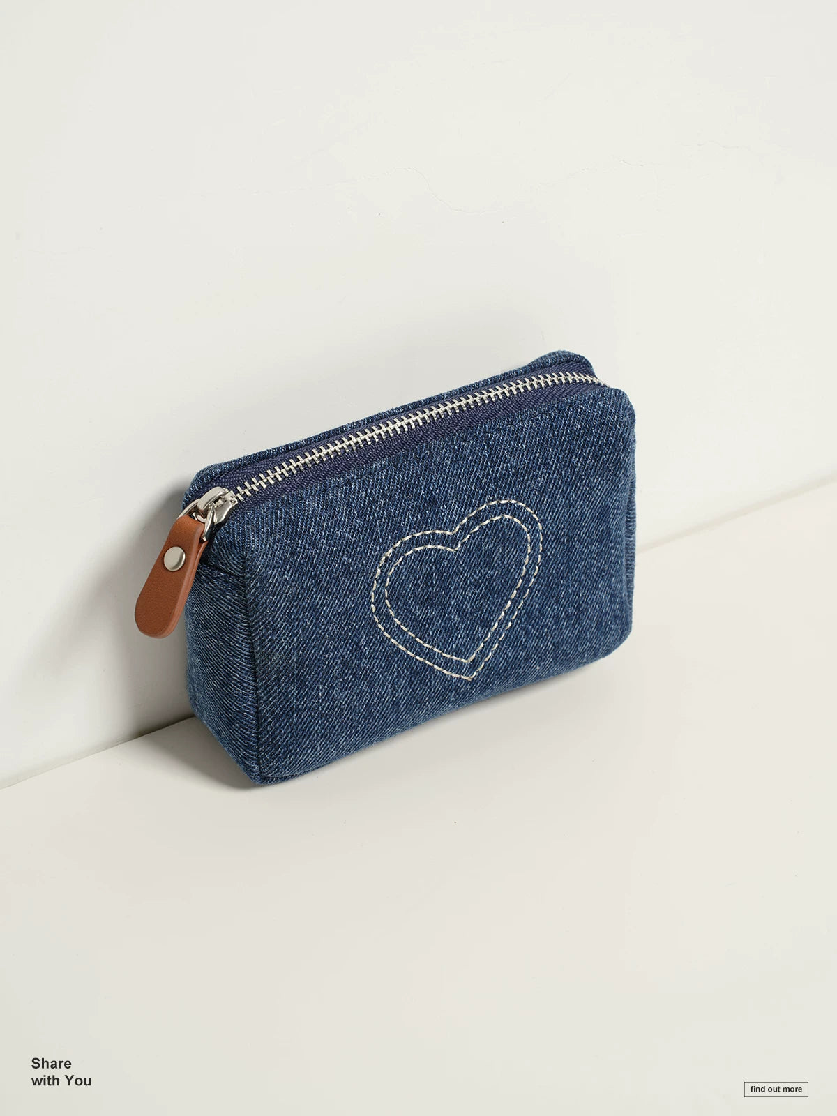 Momogigi Vintage Denim Love Embroidered Coin Bag