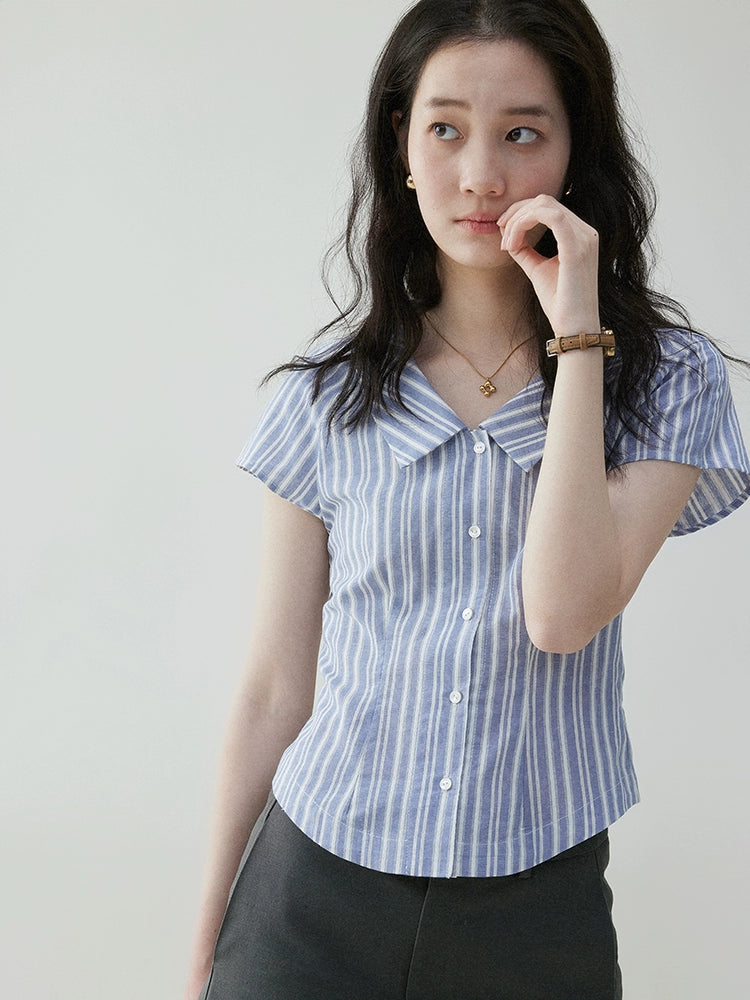 VOOE Contrasting Stripes Waist Thin Shirt