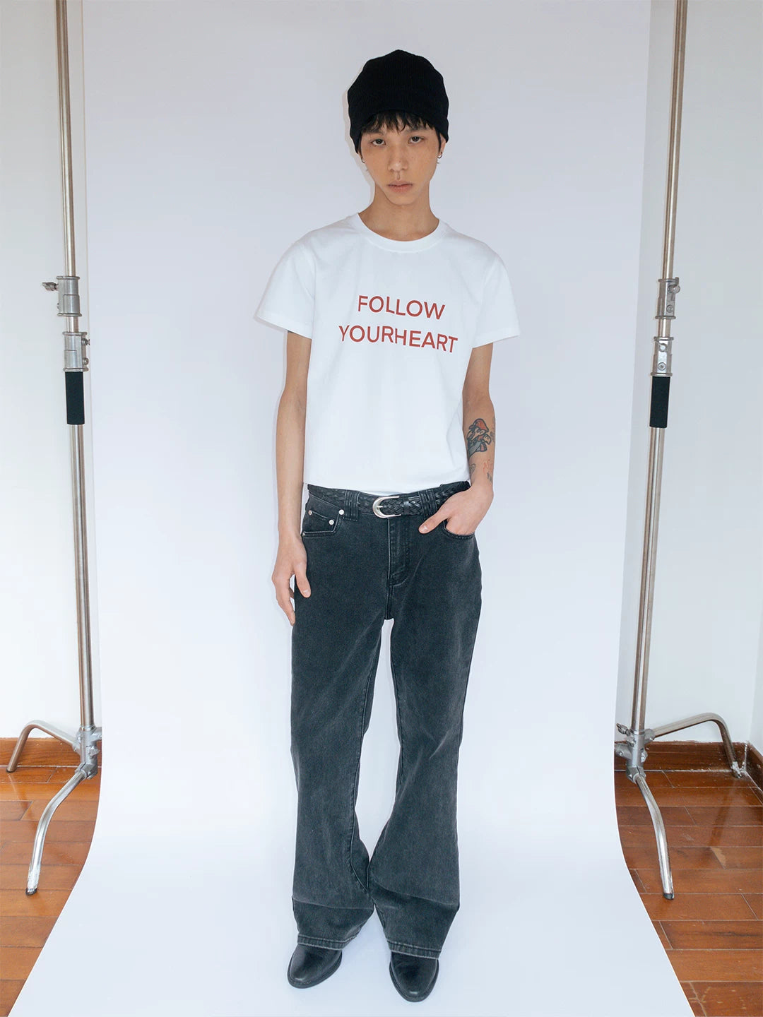 FUNKYFUN Retro Contrasting Color Slogan Simple Tee