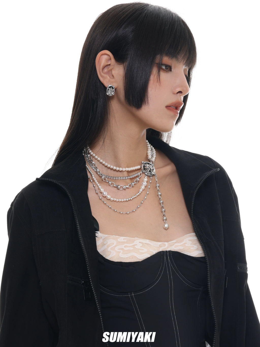 SUMIYAKI Multi-layer Pearl Stacked Belt Necklace