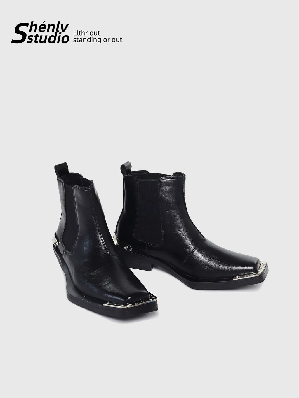 SHENLV STUDIO Personalized High-heeled Short Boots Leather Shoes