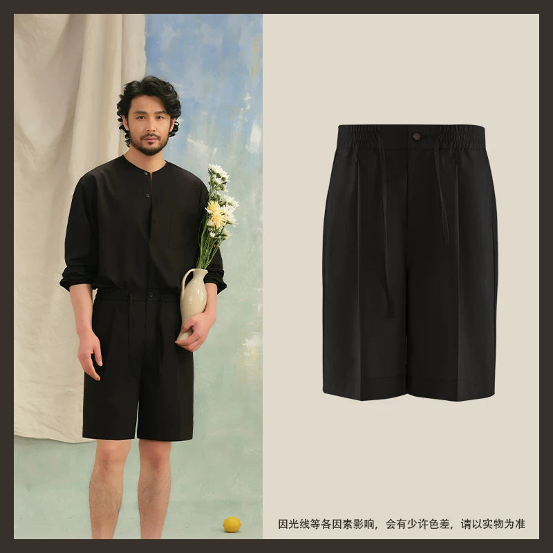 CULTUM Lazy Drawstring Single-pleated Straight-leg Loose Shorts