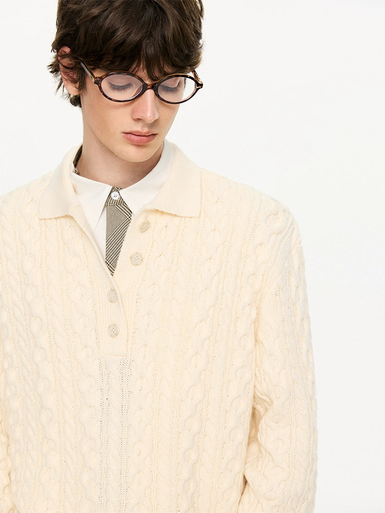 KREATE Twist Lapel Three-dimensional Twisted Polo Sweater