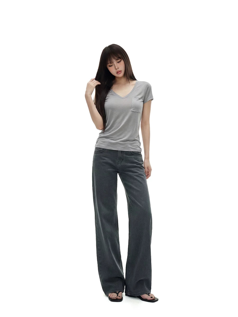 WITHMIN Low-rise Slim Straight Casual Pants